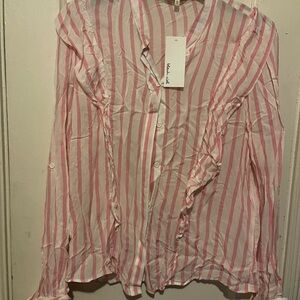 Striped Pink and White Button-Up Blouse